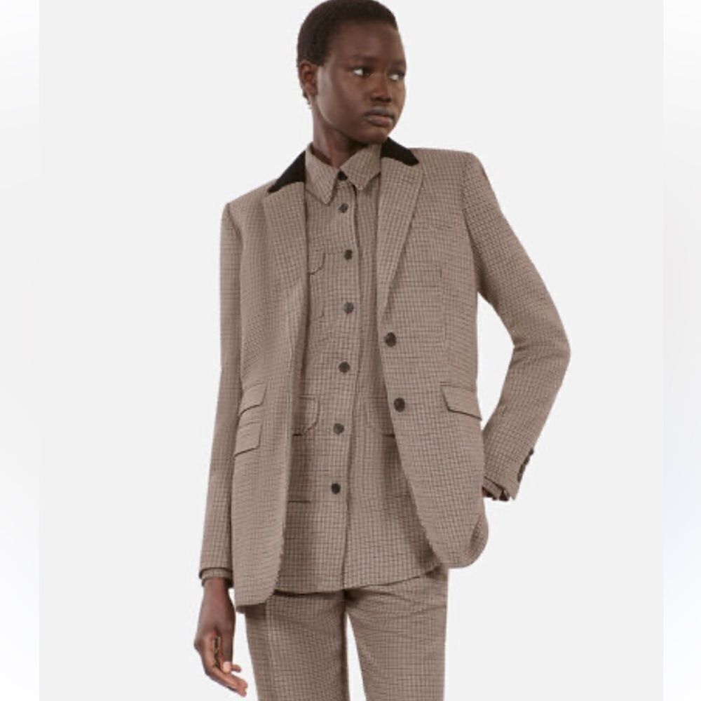 $655 The Kooples Beige houndstooth suit jacket Blazer  NWT